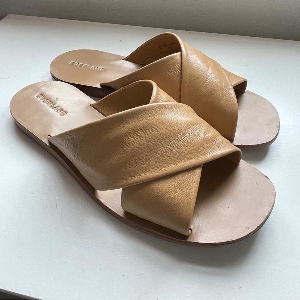 Everlane Tan Taupe Leather THE DAY CROSSOVER SANDAL 9.5 - Picture 2 of 8